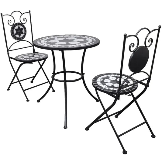 vidaXL 3 Piece Bistro Set Ceramic Tile Black and White - Bistro Set