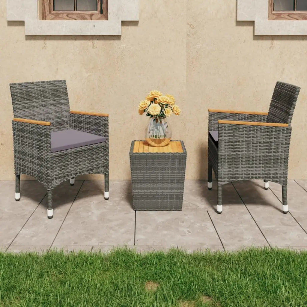 vidaXL 3 Piece Bistro Set Poly Rattan and Acacia Wood Black - Furniture > Outdoor Furniture > Outdoor Furniture Sets