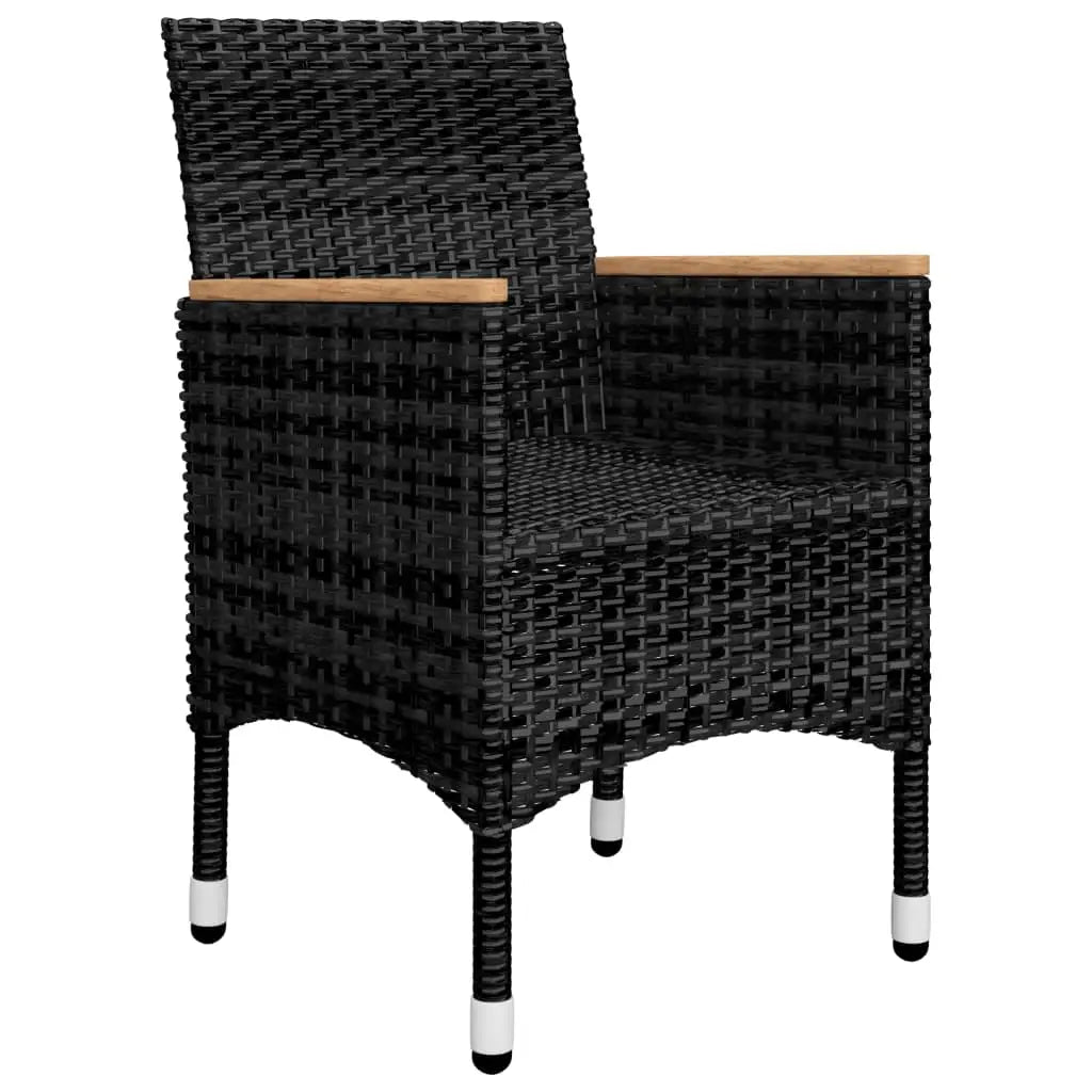 vidaXL 3 Piece Bistro Set Poly Rattan and Acacia Wood Black - Furniture > Outdoor Furniture > Outdoor Furniture Sets