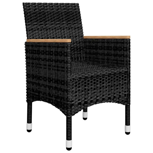 vidaXL 3 Piece Bistro Set Poly Rattan and Acacia Wood Black - Furniture > Outdoor Furniture > Outdoor Furniture Sets