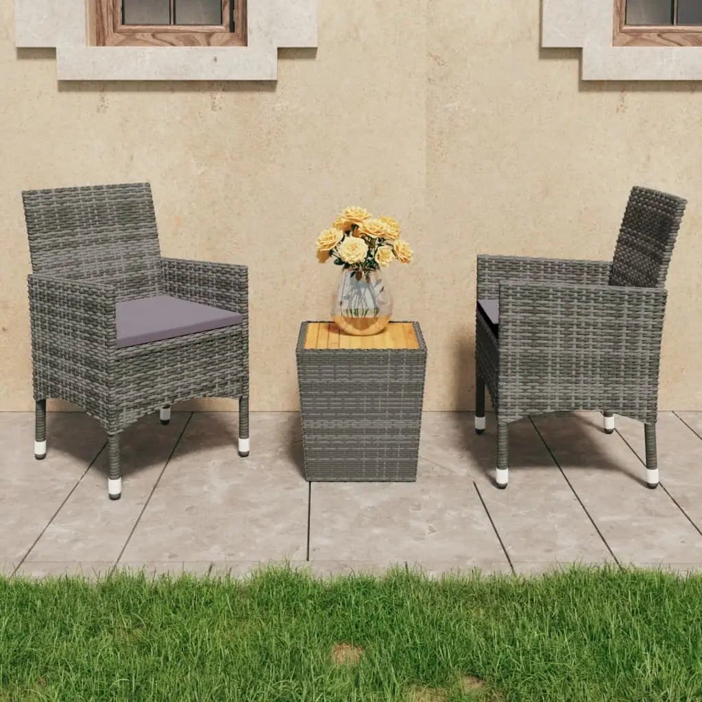 vidaXL 3 Piece Bistro Set Poly Rattan and Acacia Wood Black - Gray - Furniture > Outdoor Furniture > Outdoor Furniture