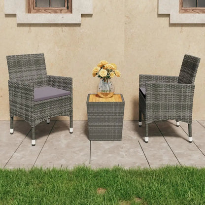 vidaXL 3 Piece Bistro Set Poly Rattan and Acacia Wood Black - Gray - Furniture > Outdoor Furniture > Outdoor Furniture