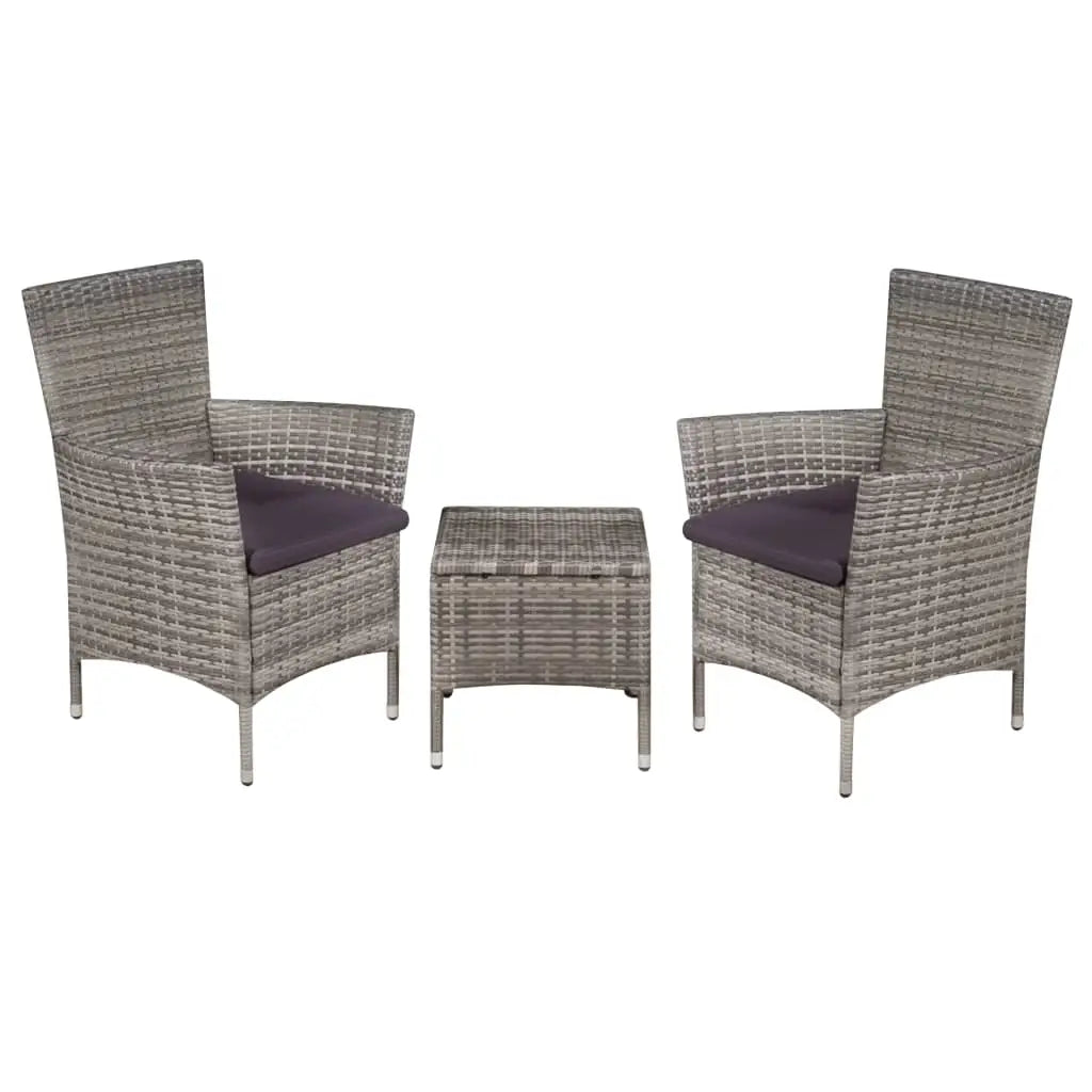 vidaXL 3 Piece Bistro Set Poly Rattan Brown - Gray - Outdoor Furniture Set