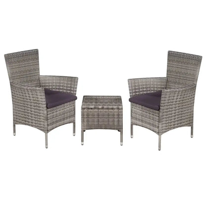 vidaXL 3 Piece Bistro Set Poly Rattan Brown - Gray - Outdoor Furniture Set