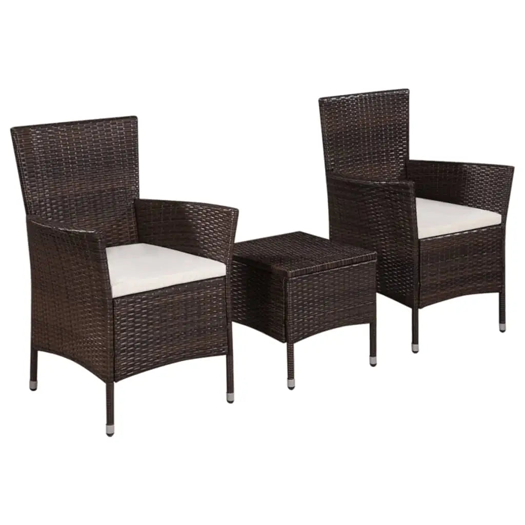 vidaXL 3 Piece Bistro Set Poly Rattan Brown - Brown - Outdoor Furniture Set