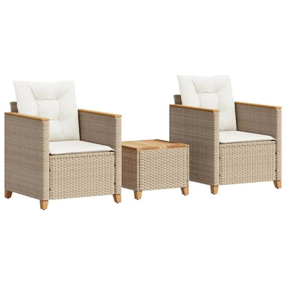 vidaXL 3 Piece Bistro Set with Cushions Beige Poly Rattan Acacia Wood - Bistro Set