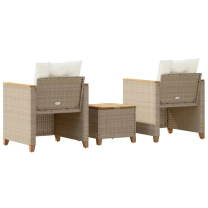 vidaXL 3 Piece Bistro Set with Cushions Beige Poly Rattan Acacia Wood - Bistro Set