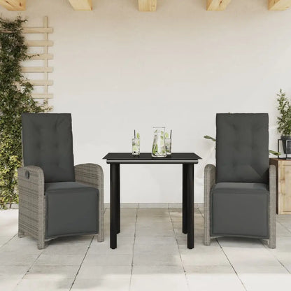 vidaXL 3 Piece Bistro Set with Cushions Gray Poly Rattan - Bistro Set