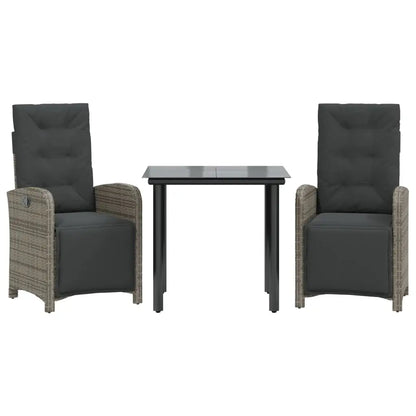 vidaXL 3 Piece Bistro Set with Cushions Gray Poly Rattan - Bistro Set
