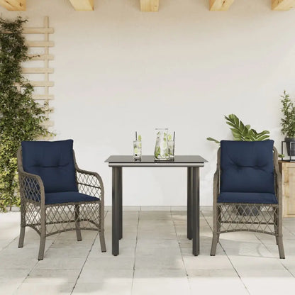 vidaXL 3 Piece Bistro Set with Cushions Gray Poly Rattan - Furniture > Outdoor Furniture > Outdoor Furniture Sets