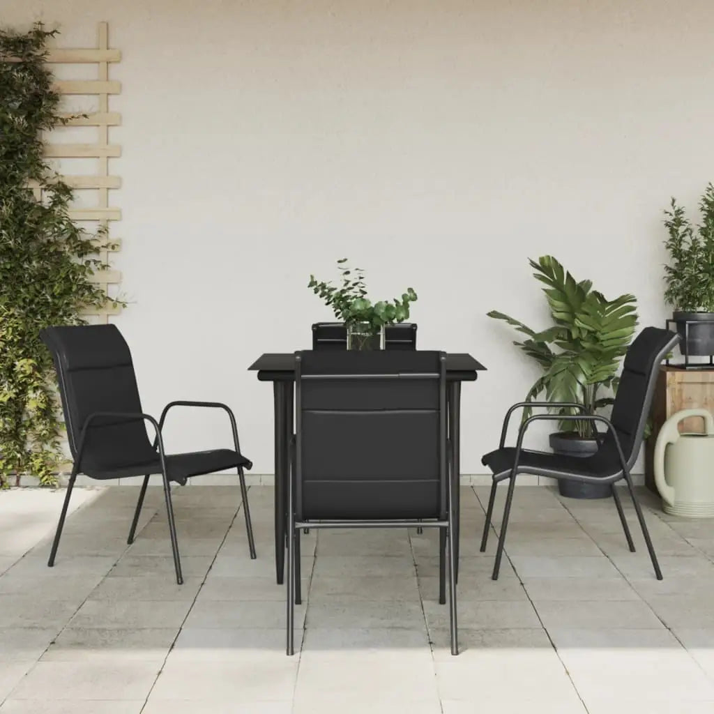 vidaXL 3 Piece Patio Dining Set Black Steel and Textilene - 31.5’’ table length/ 5 piece - Dining Set
