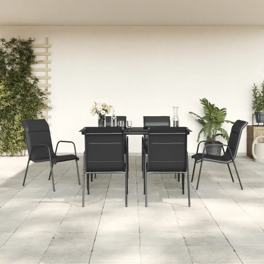 vidaXL 3 Piece Patio Dining Set Black Steel and Textilene - 55.1’’ table length/ 7 piece - Dining Set