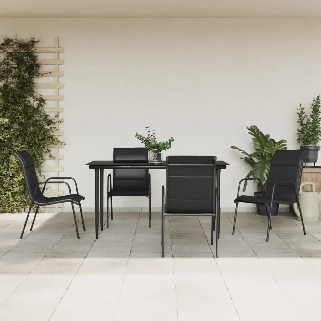 vidaXL 3 Piece Patio Dining Set Black Steel and Textilene - 55.1’’ table length/ 5 piece - Dining Set