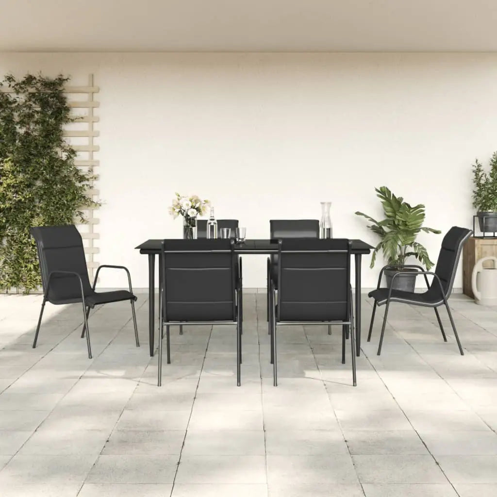 vidaXL 3 Piece Patio Dining Set Black Steel and Textilene - 63’’ table length/ 7 piece - Dining Set