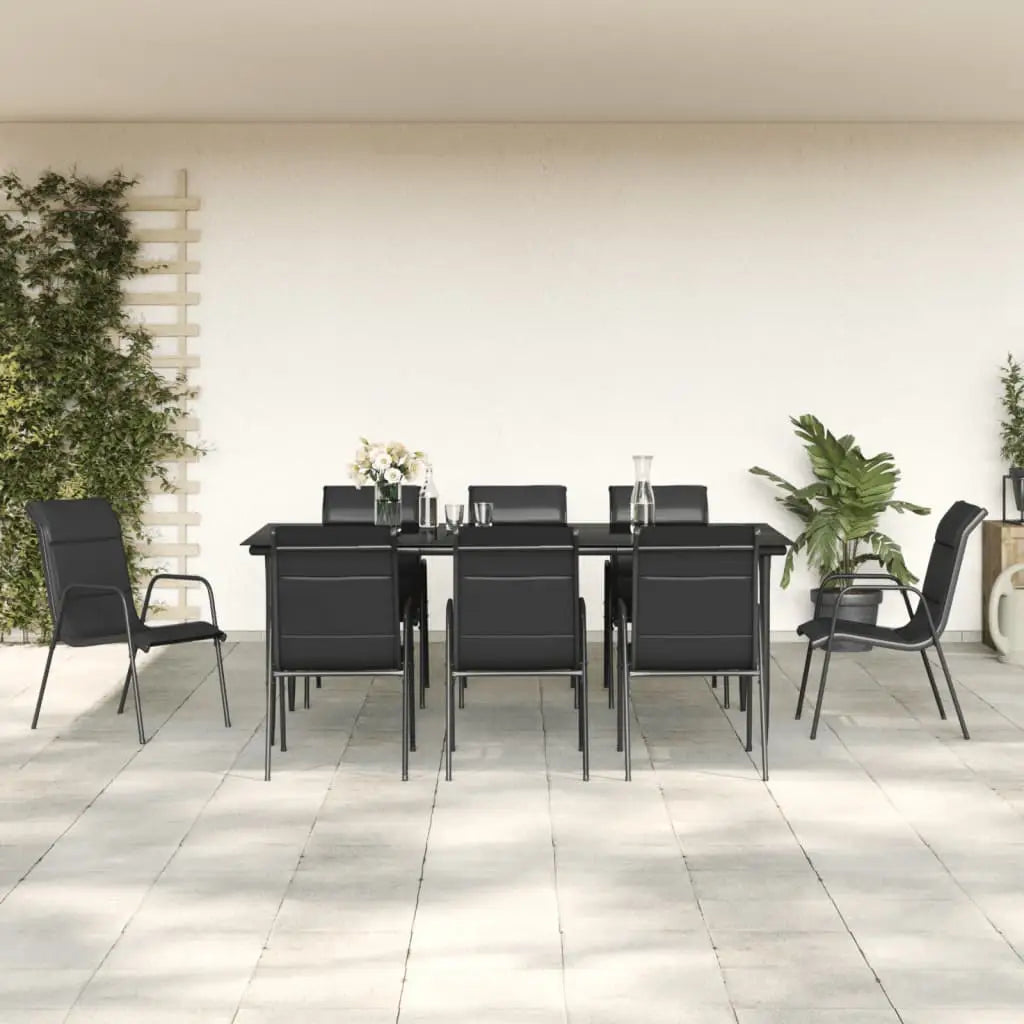 vidaXL 3 Piece Patio Dining Set Black Steel and Textilene - 78.8’’ table length/ 9 piece - Dining Set