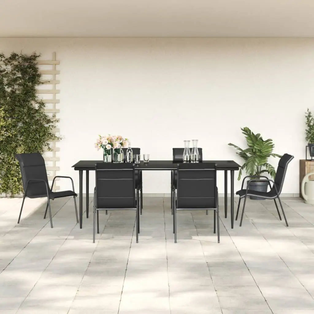 vidaXL 3 Piece Patio Dining Set Black Steel and Textilene - 78.8’’ table length/ 7 piece - Dining Set