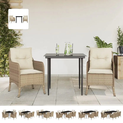 vidaXL 3 Piece Patio Dining Set with Cushions Beige Poly Rattan - Dining Set