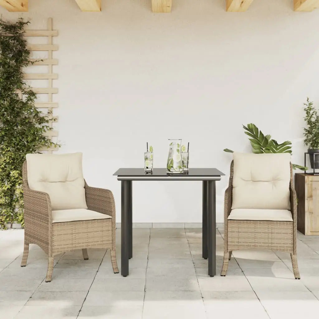 vidaXL 3 Piece Patio Dining Set with Cushions Beige Poly Rattan - Dining Set