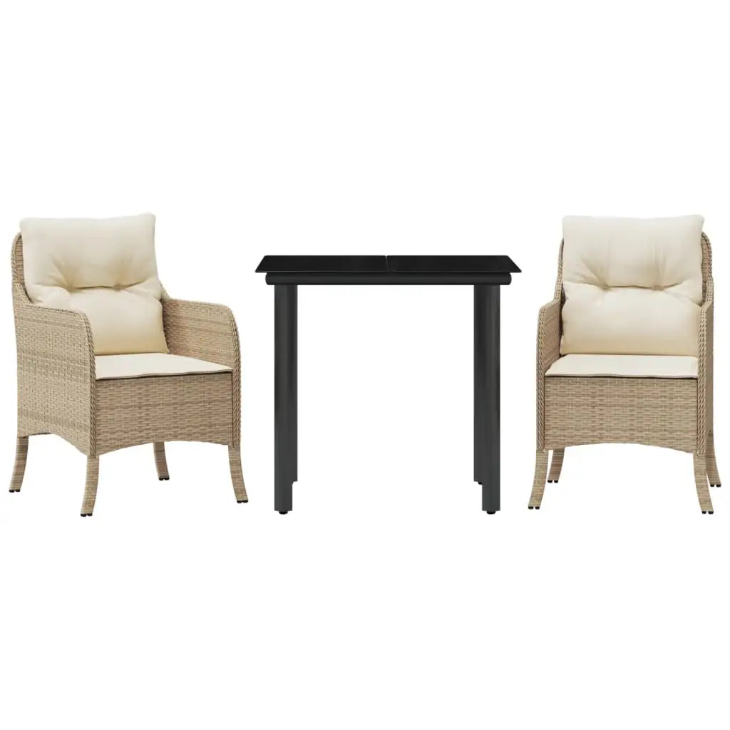 vidaXL 3 Piece Patio Dining Set with Cushions Beige Poly Rattan - Dining Set