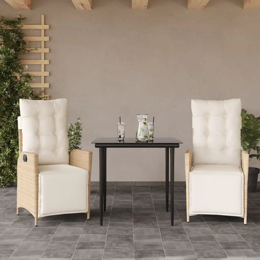 vidaXL 3 Piece Patio Dining Set with Cushions Beige Poly Rattan - Dining Set