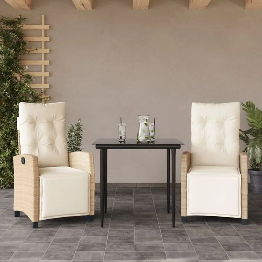 vidaXL 3 Piece Patio Dining Set with Cushions Beige Poly Rattan - Furniture > Outdoor Furniture > Outdoor Furniture Sets