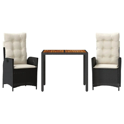 vidaXL 3 Piece Patio Dining Set with Cushions Black Poly Rattan - Dining Set