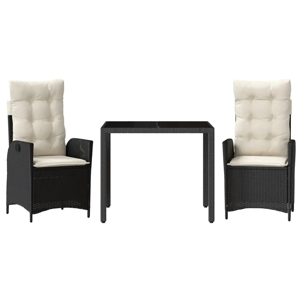 vidaXL 3 Piece Patio Dining Set with Cushions Black Poly Rattan - Outdoor Furniture Set