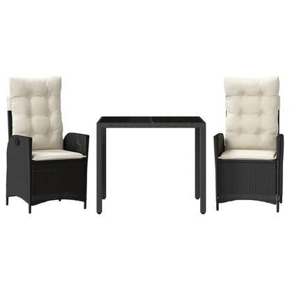 vidaXL 3 Piece Patio Dining Set with Cushions Black Poly Rattan - Outdoor Furniture Set
