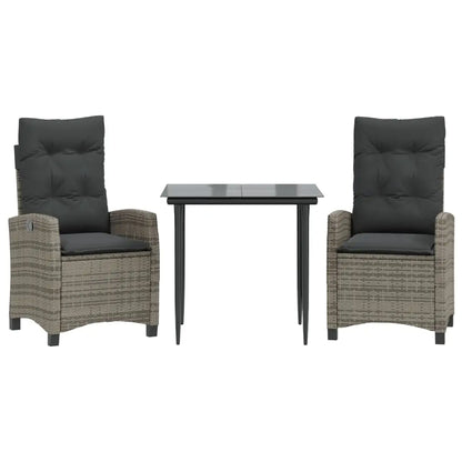vidaXL 3 Piece Patio Dining Set with Cushions Gray Poly Rattan - Dining Set