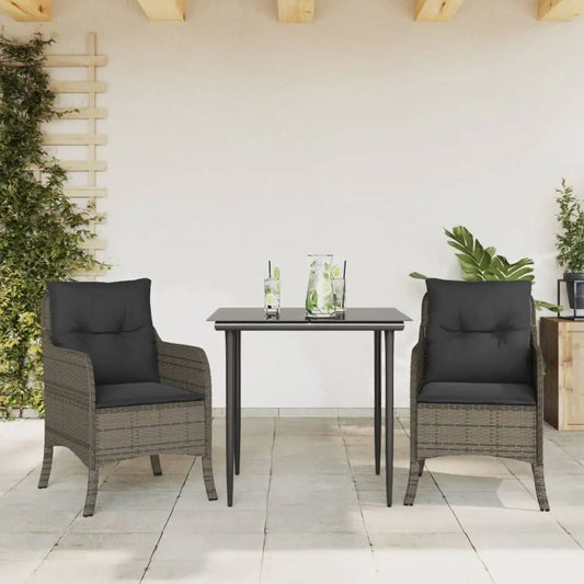 vidaXL 3 Piece Patio Dining Set with Cushions Gray Poly Rattan - Dining Set