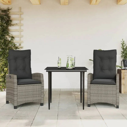 vidaXL 3 Piece Patio Dining Set with Cushions Gray Poly Rattan - Dining Set