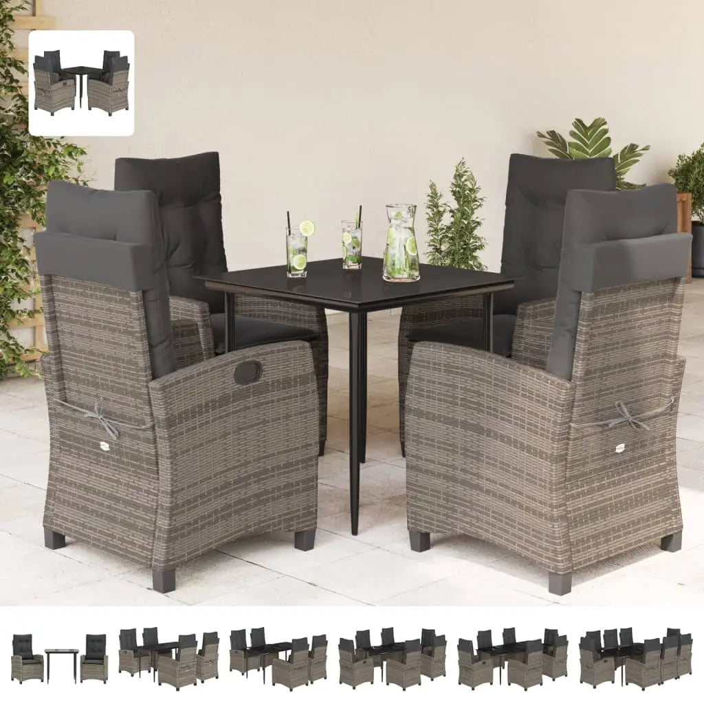 vidaXL 3 Piece Patio Dining Set with Cushions Gray Poly Rattan - Dining Set