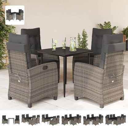 vidaXL 3 Piece Patio Dining Set with Cushions Gray Poly Rattan - Dining Set