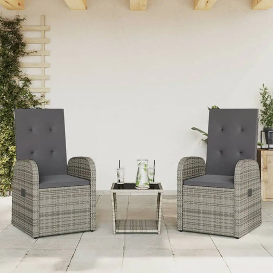 vidaXL 3 Piece Patio Dining Set with Cushions Gray Poly Rattan - Dining Set
