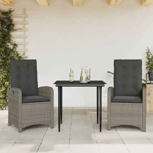 vidaXL 3 Piece Patio Dining Set with Cushions Gray Poly Rattan - Outdoor Furniture Set