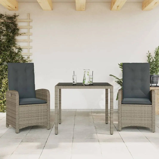 vidaXL 3 Piece Patio Dining Set with Cushions Gray Poly Rattan - Patio Dining Set