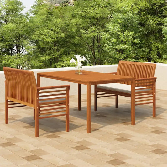 vidaXL 3 Piece Patio Dining Set with Cushions Solid Wood Acacia - Outdoor Furniture Set
