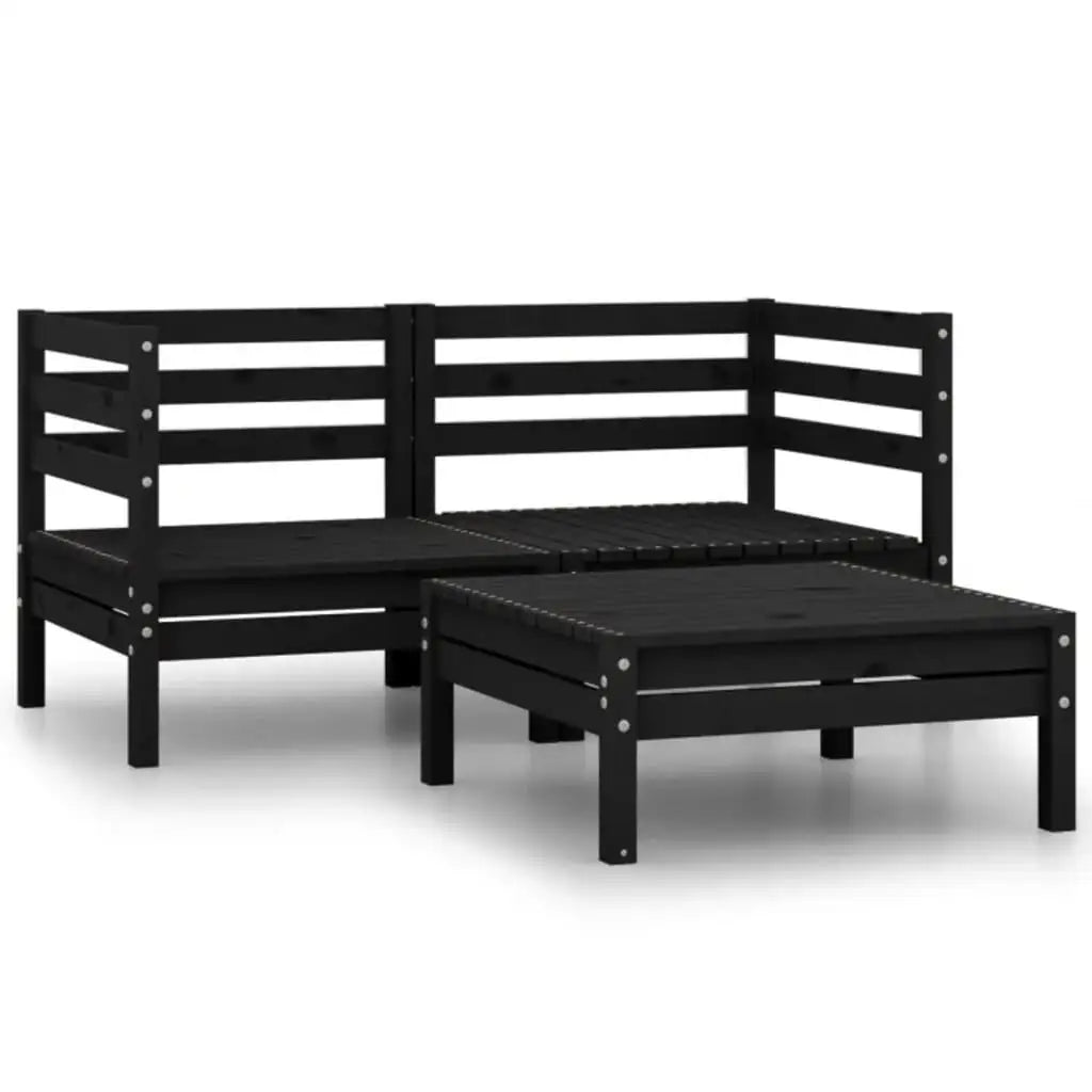 vidaXL 3 Piece Patio Lounge Set Solid Wood Pine Black - Lounge Set