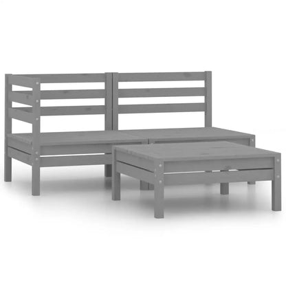 vidaXL 3 Piece Patio Lounge Set Solid Wood Pine Gray - Furniture > Outdoor Furniture > Outdoor Furniture Sets