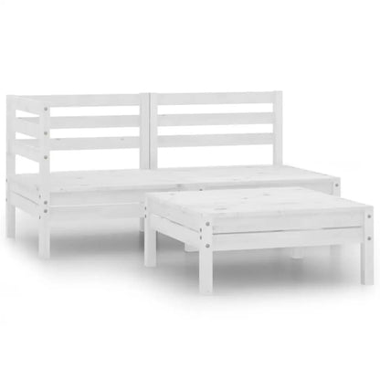 vidaXL 3 Piece Patio Lounge Set Solid Wood Pine White - Outdoor Lounge Set
