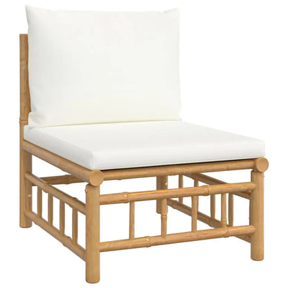 vidaXL 3 Piece Patio Lounge Set with Cream White Cushions Bamboo - Lounge Set