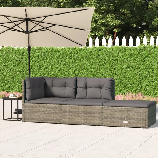 vidaXL 3 Piece Patio Lounge Set with Cushions Gray Poly Rattan - Outdoor Lounge Set
