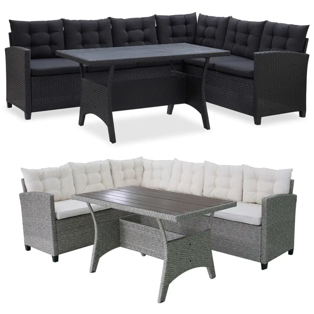 vidaXL 3 Piece Patio Lounge Set with Cushions Poly Rattan Gray - Patio Furniture Set
