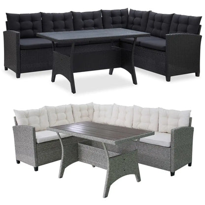 vidaXL 3 Piece Patio Lounge Set with Cushions Poly Rattan Gray - Patio Furniture Set