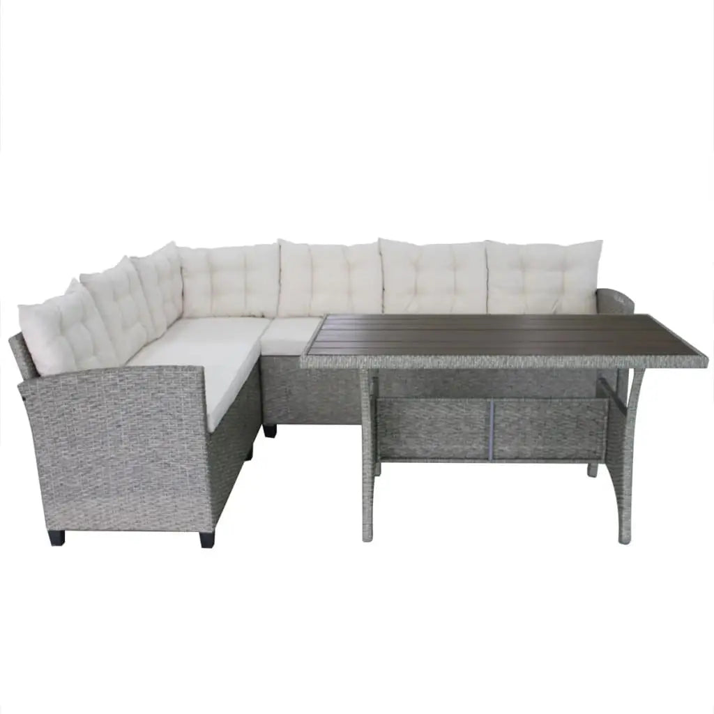 vidaXL 3 Piece Patio Lounge Set with Cushions Poly Rattan Gray - Patio Furniture Set