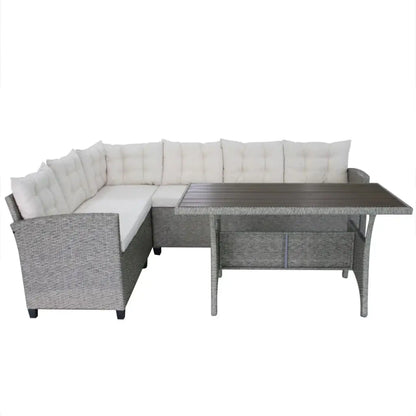 vidaXL 3 Piece Patio Lounge Set with Cushions Poly Rattan Gray - Patio Furniture Set