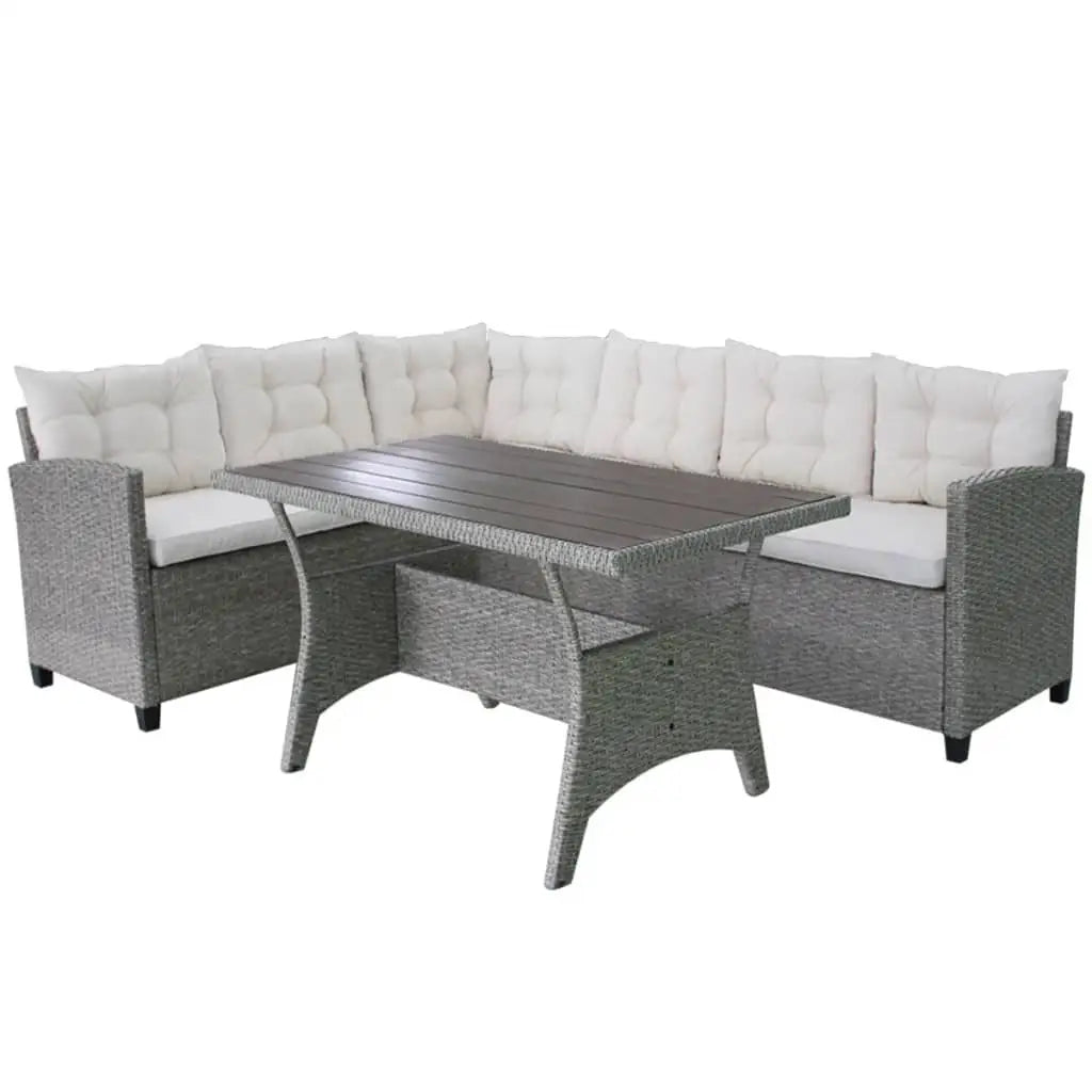 vidaXL 3 Piece Patio Lounge Set with Cushions Poly Rattan Gray - Patio Furniture Set