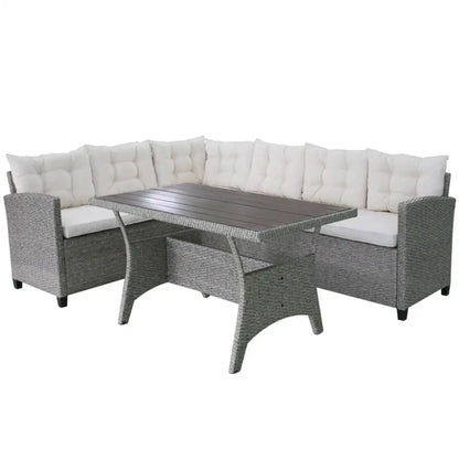 vidaXL 3 Piece Patio Lounge Set with Cushions Poly Rattan Gray - Patio Furniture Set