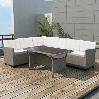 vidaXL 3 Piece Patio Lounge Set with Cushions Poly Rattan Gray - Patio Furniture Set