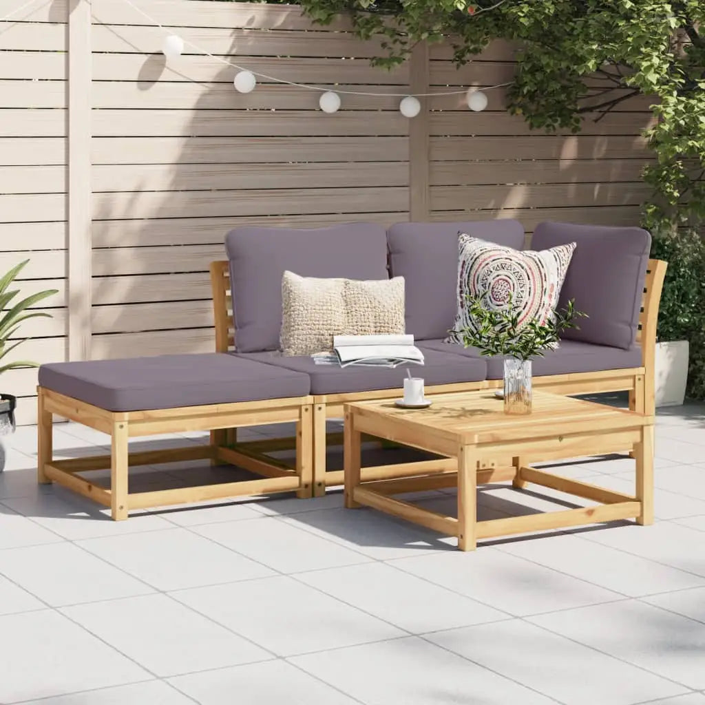vidaXL 3 Piece Patio Lounge Set with Cushions Solid Wood Acacia - Lounge Set